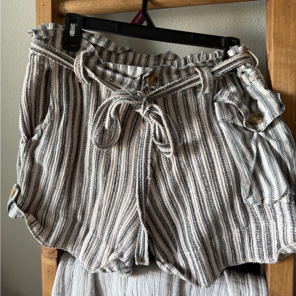 Free People Black and White Striped Women's Cargo Shorts